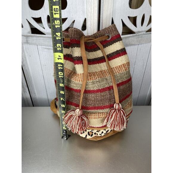 Chloe And Lex Striped Wool & Suede Bucket Backpack Bag Calf Hair - Picture 5 of 7